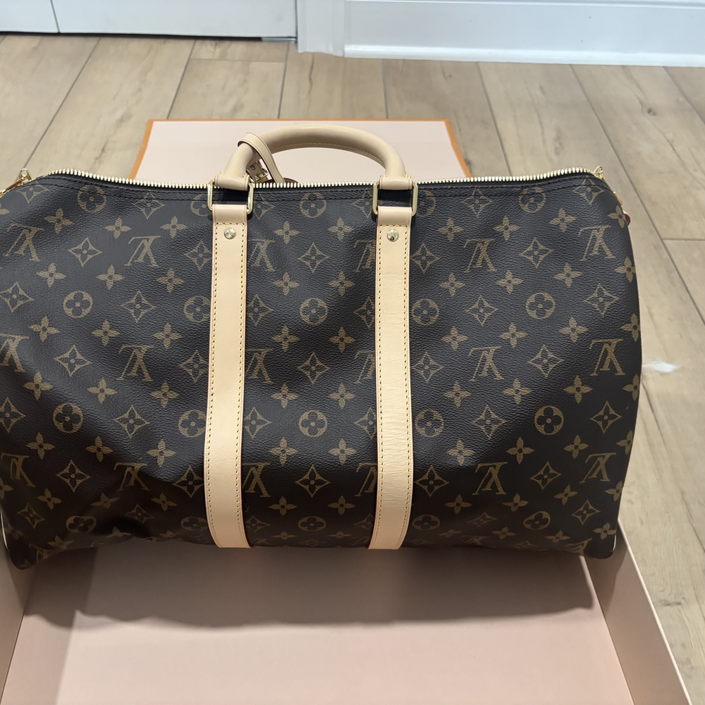 Louis Vuitton Classic Monogram Tan KEEPALL Duffel Bag